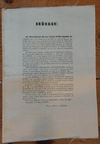SEÑORES: la Magestad de la Reina Doña Isabel II... Santander 5 de Mayo de 1852